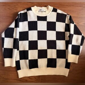 Women’s  Black and Cream Checkerboard Crewneck Sweater